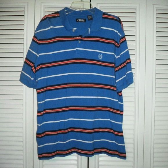 CHAPS SHORT SLEEVE POLO SHIRT COTTON GOLF BLUE STRIPED BIG MAN~MENS SIZE XXL - Picture 1 of 4